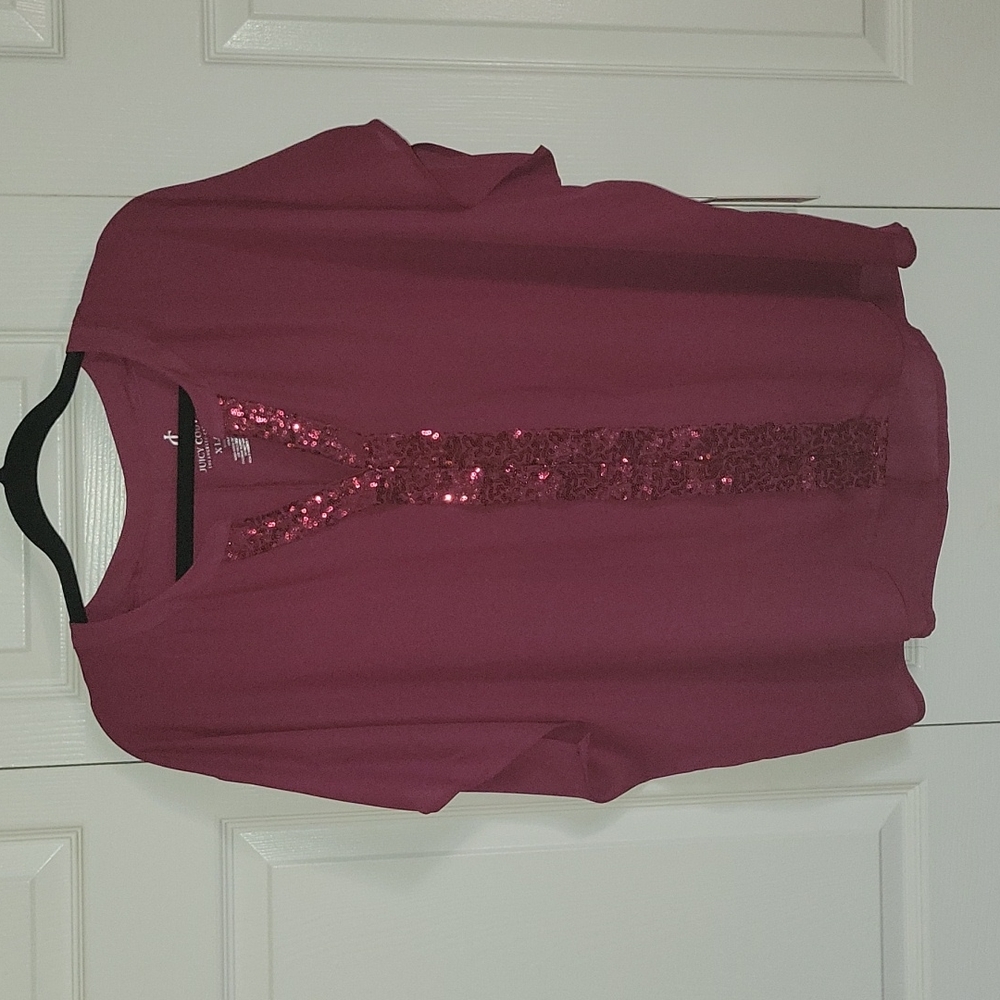NWT Juicy Couture Los Angeles short sleeve top, sparkle embroidery size XL